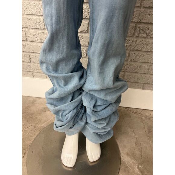 Women's Light Blue Ruched Leg Jeans - Picture 3 of 8